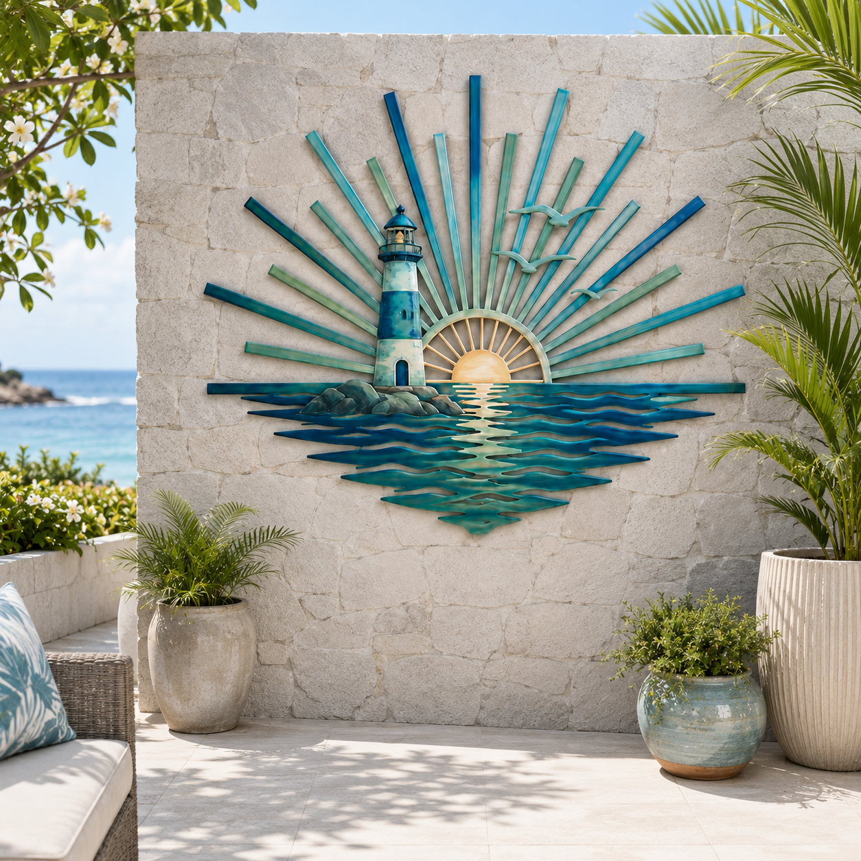 🌅 ‘Legend of the Sunset Tides’ Metal Wall Art – 🌊Vintage nautical-style metal wall art