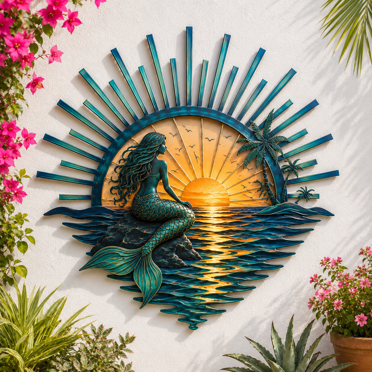 🌅 ‘Legend of the Sunset Tides’ Metal Wall Art – 🌊Vintage nautical-style metal wall art
