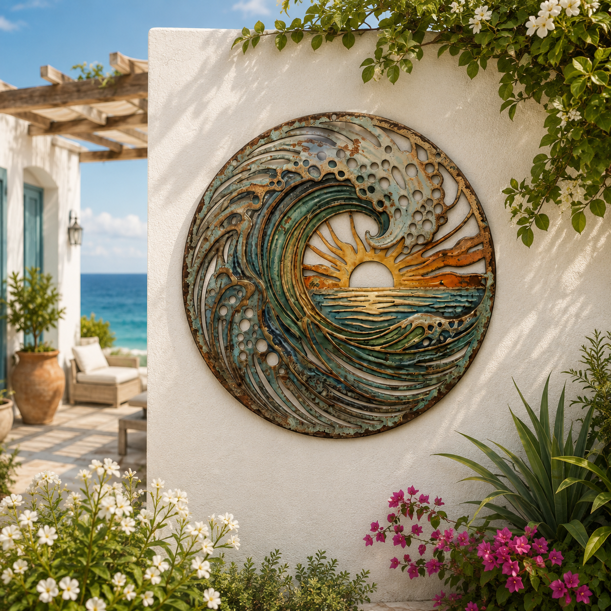🌅 Golden Harbour Mural – Vintage Coastal-Style Metal Wall Decoration⚓