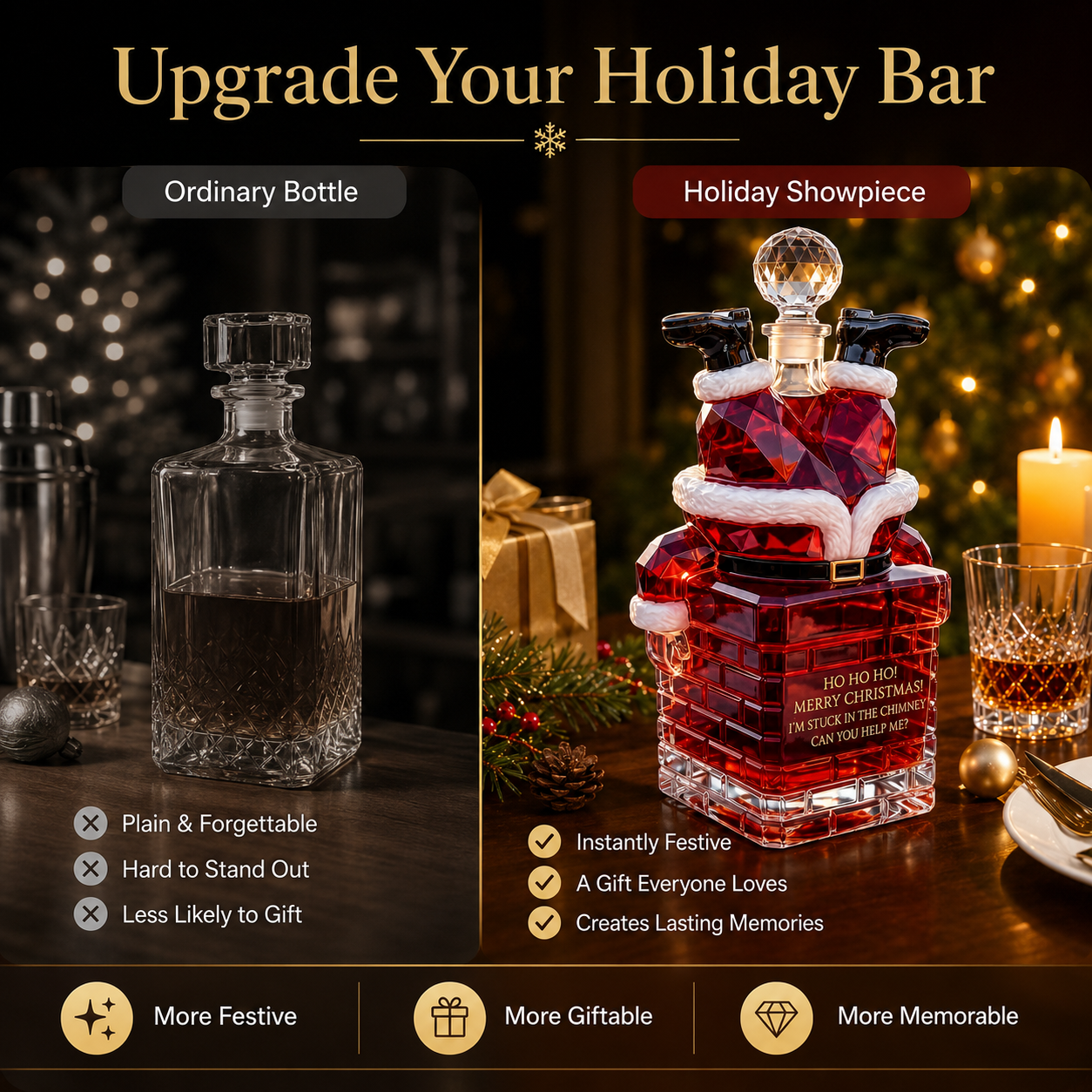 🎅 Santa Stuck in Chimney Decanter – Funny Holiday Whiskey Bottle 🥃