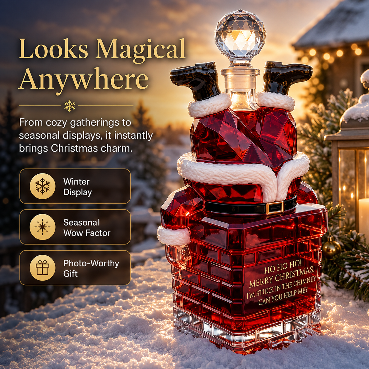 🎅 Santa Stuck in Chimney Decanter – Funny Holiday Whiskey Bottle 🥃