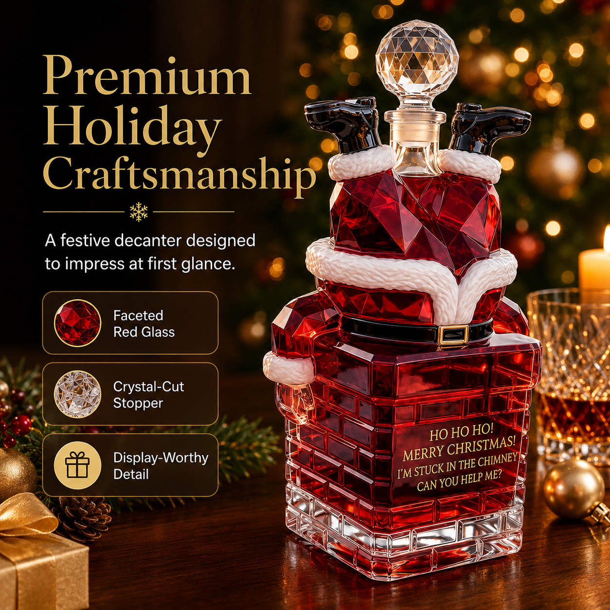 🎅 Santa Stuck in Chimney Decanter – Funny Holiday Whiskey Bottle 🥃