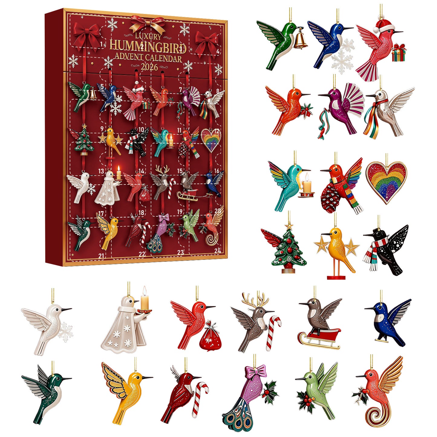 CHRISTMAS KICKOFF: 48% OFF – 2026 Luxury Hummingbird Advent Calendar – 24 Days of Jewel-Coloured Festive Bird Surprises, Acrylic Ornaments Blind Box – Gift for Bird & Garden Lovers