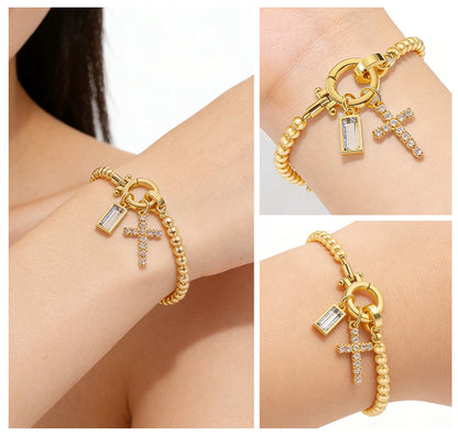 18K Gold Plated Beaded Stretch with Charm