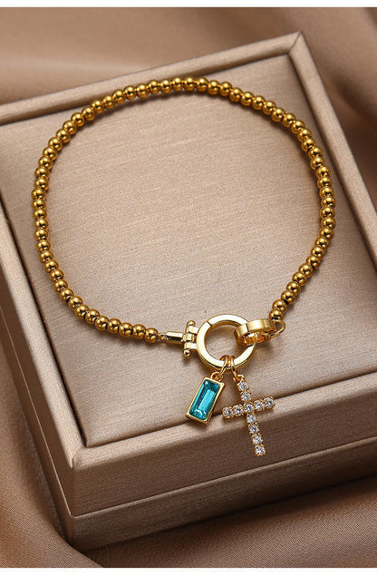18K Gold Plated Beaded Stretch with Charm