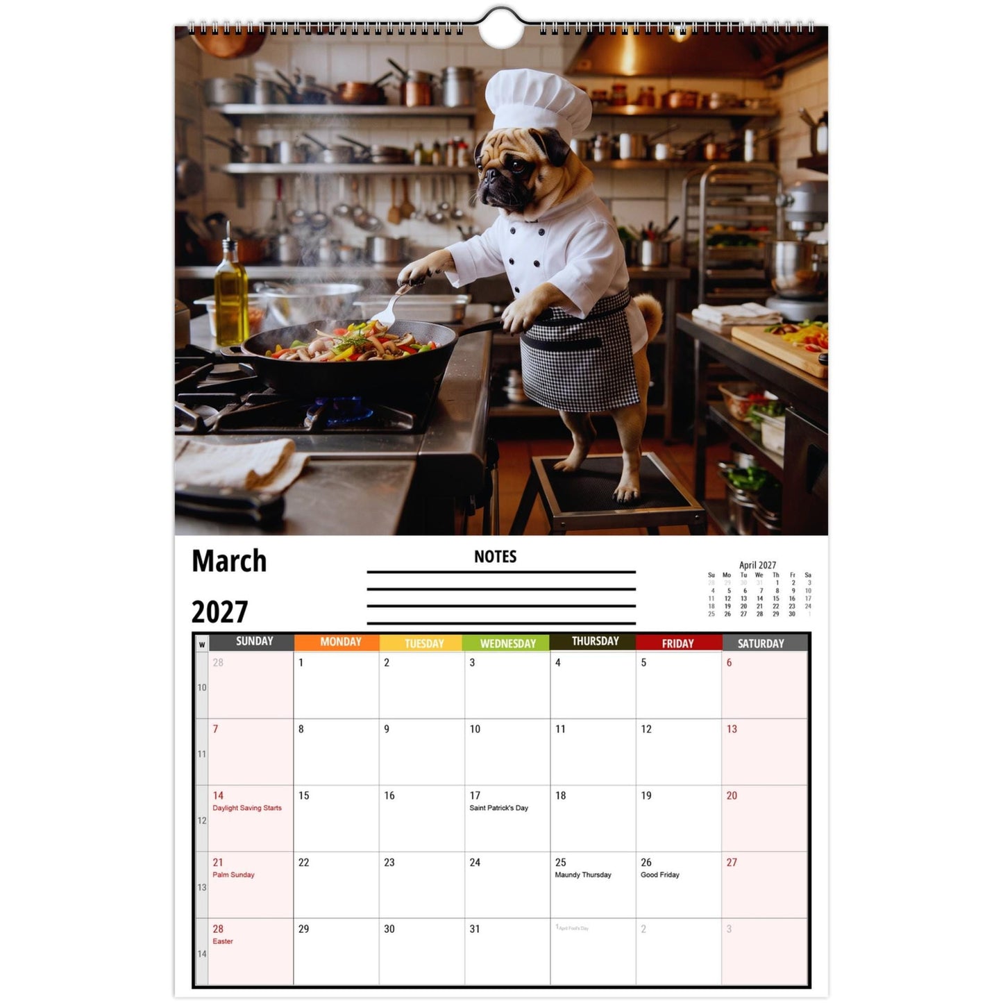 2027 Pugs Working Wall Calendar | Funny Working Pug Dog Monthly Hanging Calendar, 12 Unique Career Pug Illustrations, Home Office Decor, Pet Lover Gift