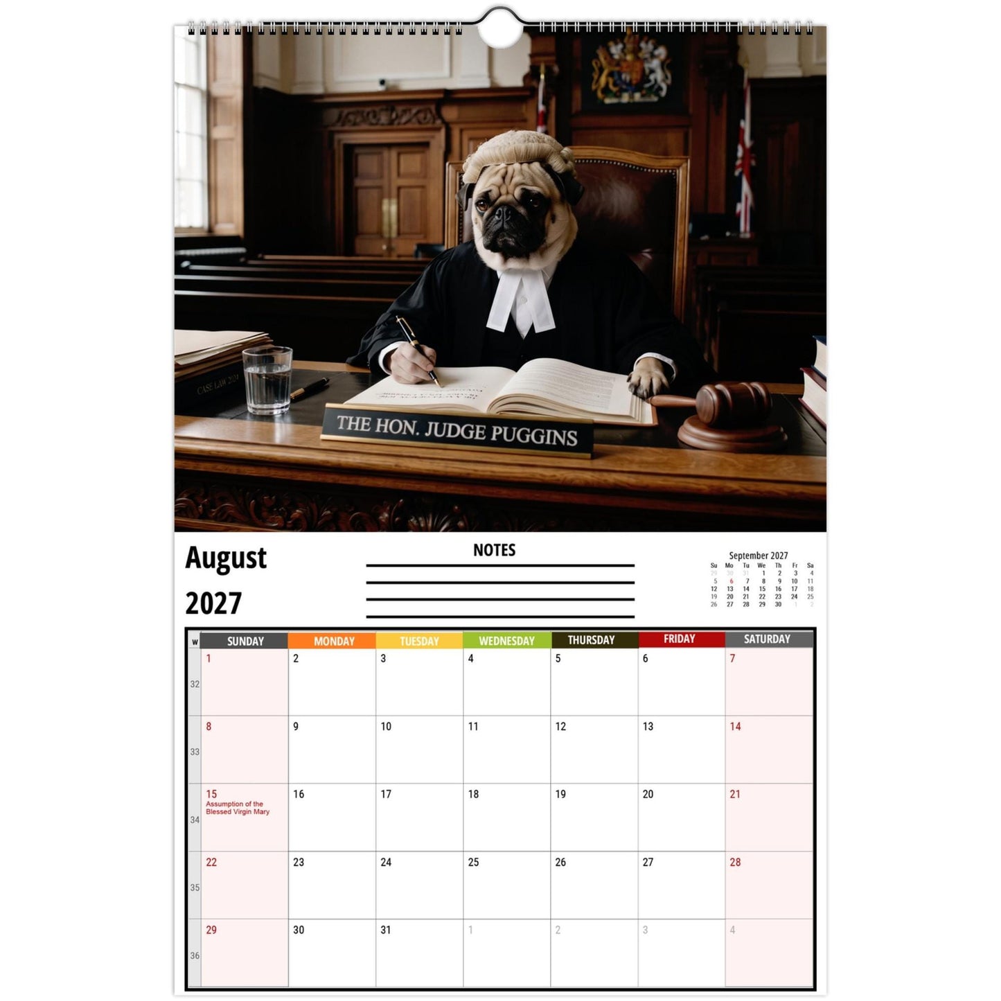 2027 Pugs Working Wall Calendar | Funny Working Pug Dog Monthly Hanging Calendar, 12 Unique Career Pug Illustrations, Home Office Decor, Pet Lover Gift