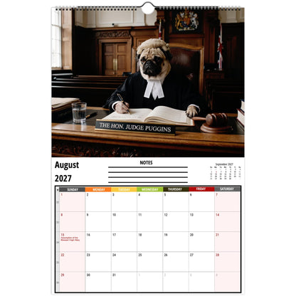 2027 Pugs Working Wall Calendar | Funny Working Pug Dog Monthly Hanging Calendar, 12 Unique Career Pug Illustrations, Home Office Decor, Pet Lover Gift