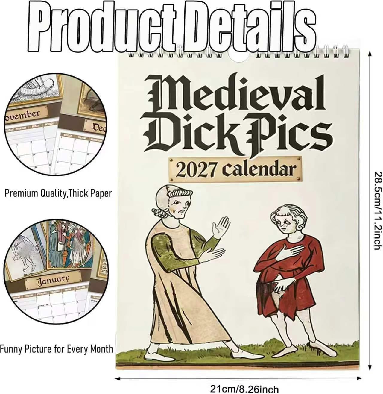 Christmas Sale - 49% Off-Funny Medieval Pics Wall Calender 2027