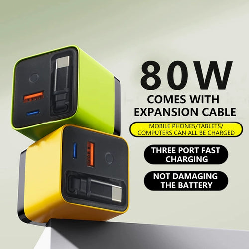 ⚡80W Fast Charging Phone Charger Block with Retractable 80cm Type-C Cable