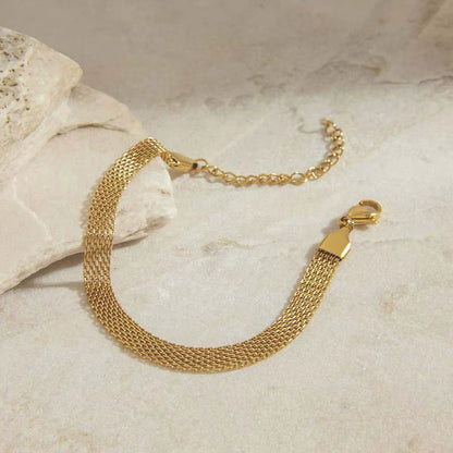 14K gold-plated wide woven mesh bracelet