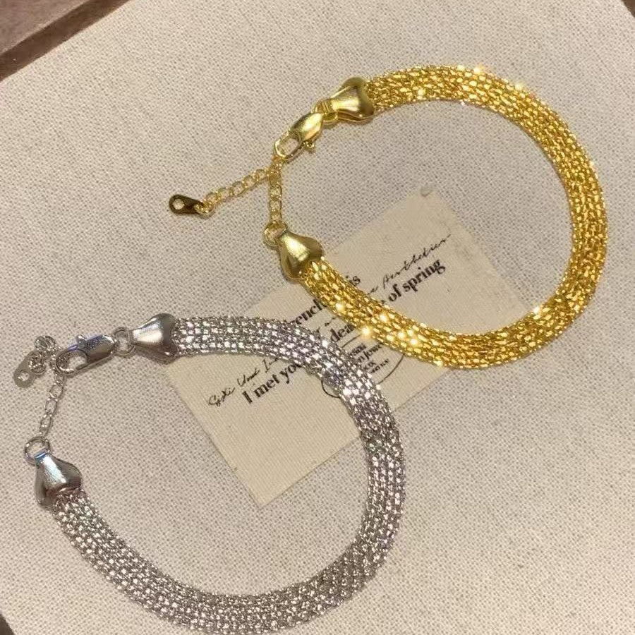 14K gold-plated wide woven mesh bracelet