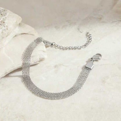 14K gold-plated wide woven mesh bracelet