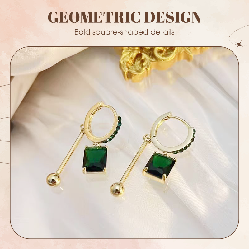 💎 ✨ Vintage Geometric Dangle Stud Earrings, Copper Frame Inlaid Synthetic Crystal Drop Earrings – Geometric, Dangling, Clip-On ✨