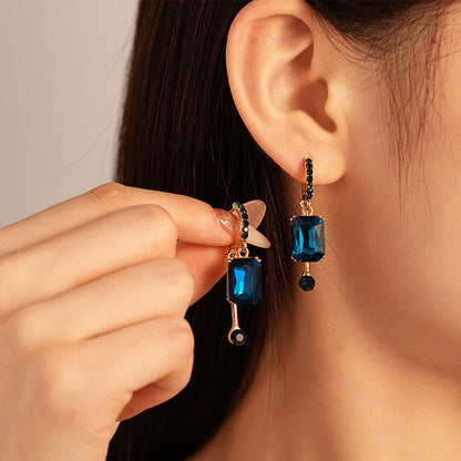 💎 ✨ Vintage Geometric Dangle Stud Earrings, Copper Frame Inlaid Synthetic Crystal Drop Earrings – Geometric, Dangling, Clip-On ✨