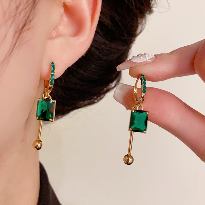 💎 ✨ Vintage Geometric Dangle Stud Earrings, Copper Frame Inlaid Synthetic Crystal Drop Earrings – Geometric, Dangling, Clip-On ✨