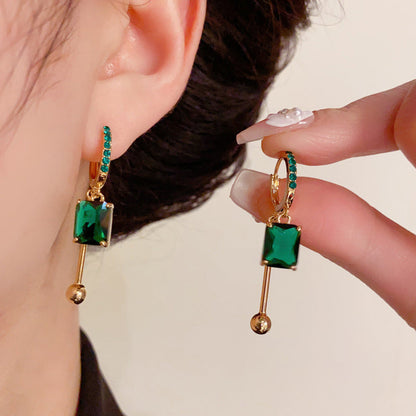 💎 ✨ Vintage Geometric Dangle Stud Earrings, Copper Frame Inlaid Synthetic Crystal Drop Earrings – Geometric, Dangling, Clip-On ✨