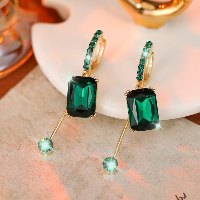 💎 ✨ Vintage Geometric Dangle Stud Earrings, Copper Frame Inlaid Synthetic Crystal Drop Earrings – Geometric, Dangling, Clip-On ✨