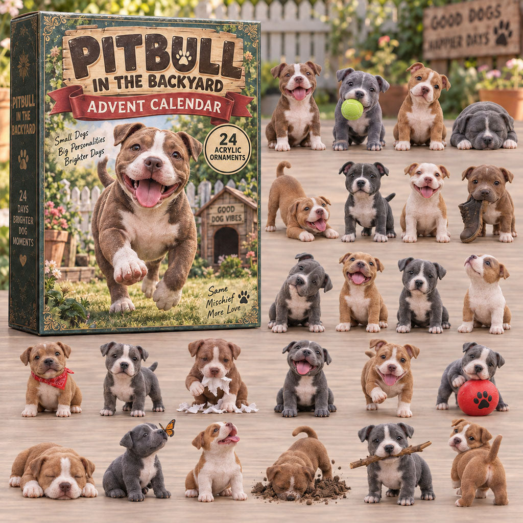 CHRISTMAS KICKOFF 49% OFF - Pitbull In Backyard Advent Calendar 2026 - 24-Day Festive Countdown, Acrylic Charms Blind Box - Gift For Pitbull Lovers AC0TM278