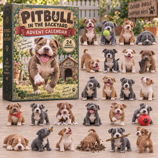 CHRISTMAS KICKOFF 49% OFF - Pitbull In Backyard Advent Calendar 2026 - 24-Day Festive Countdown, Acrylic Charms Blind Box - Gift For Pitbull Lovers