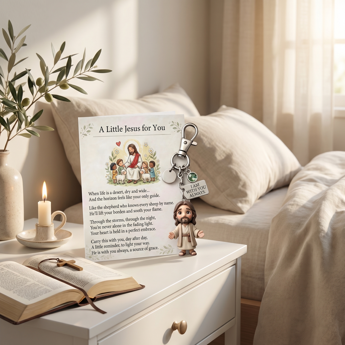 'A Little Jesus for You' - Comforting Pocket Reminder Keychain & Poem Card Gift Set 🌟🙏