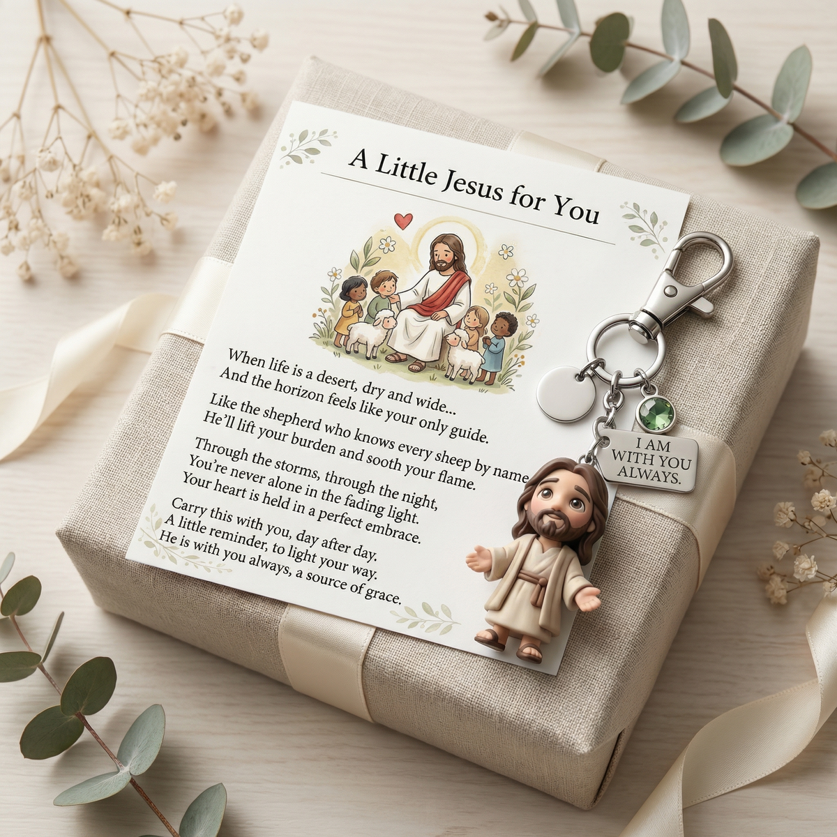 'A Little Jesus for You' - Comforting Pocket Reminder Keychain & Poem Card Gift Set 🌟🙏