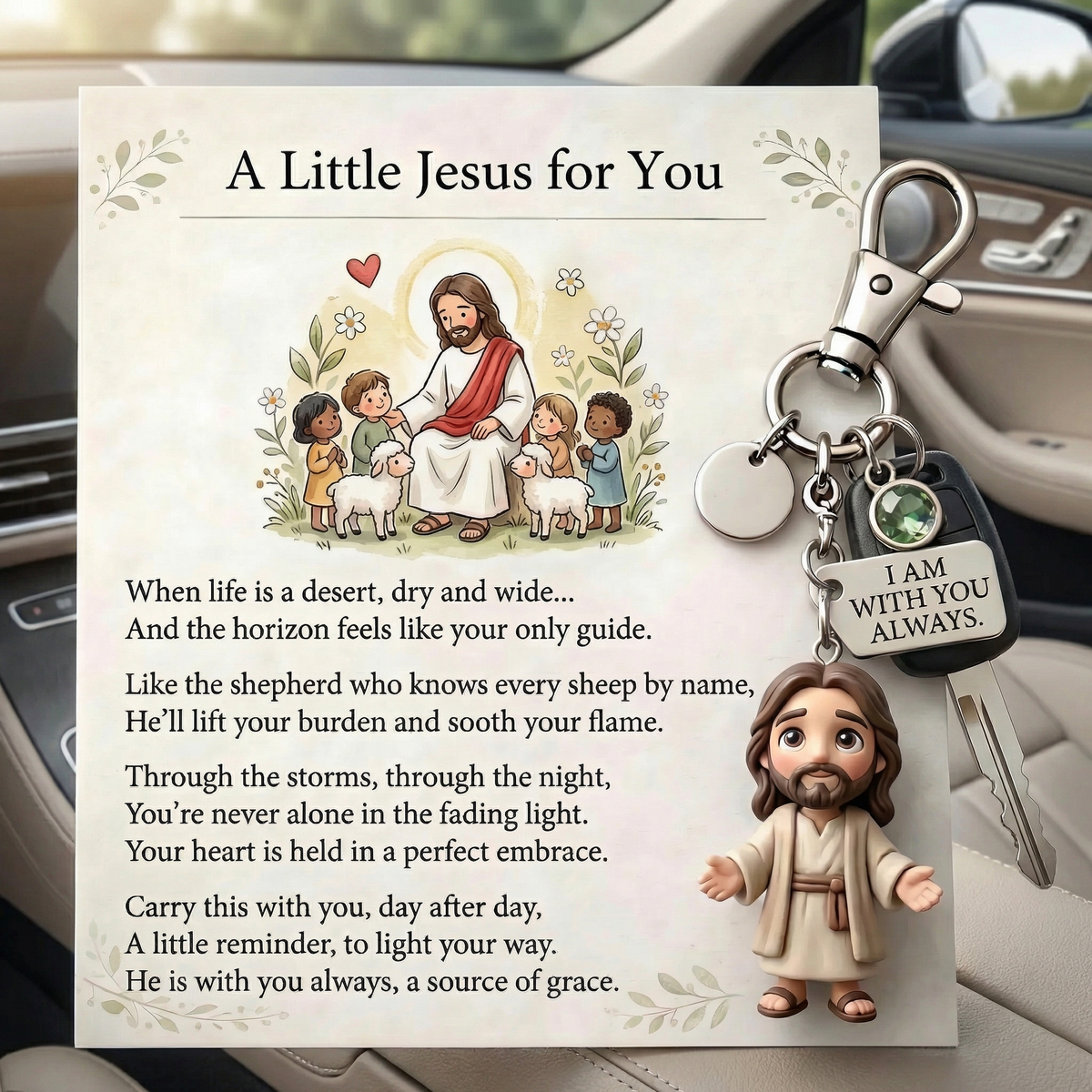 'A Little Jesus for You' - Comforting Pocket Reminder Keychain & Poem Card Gift Set 🌟🙏