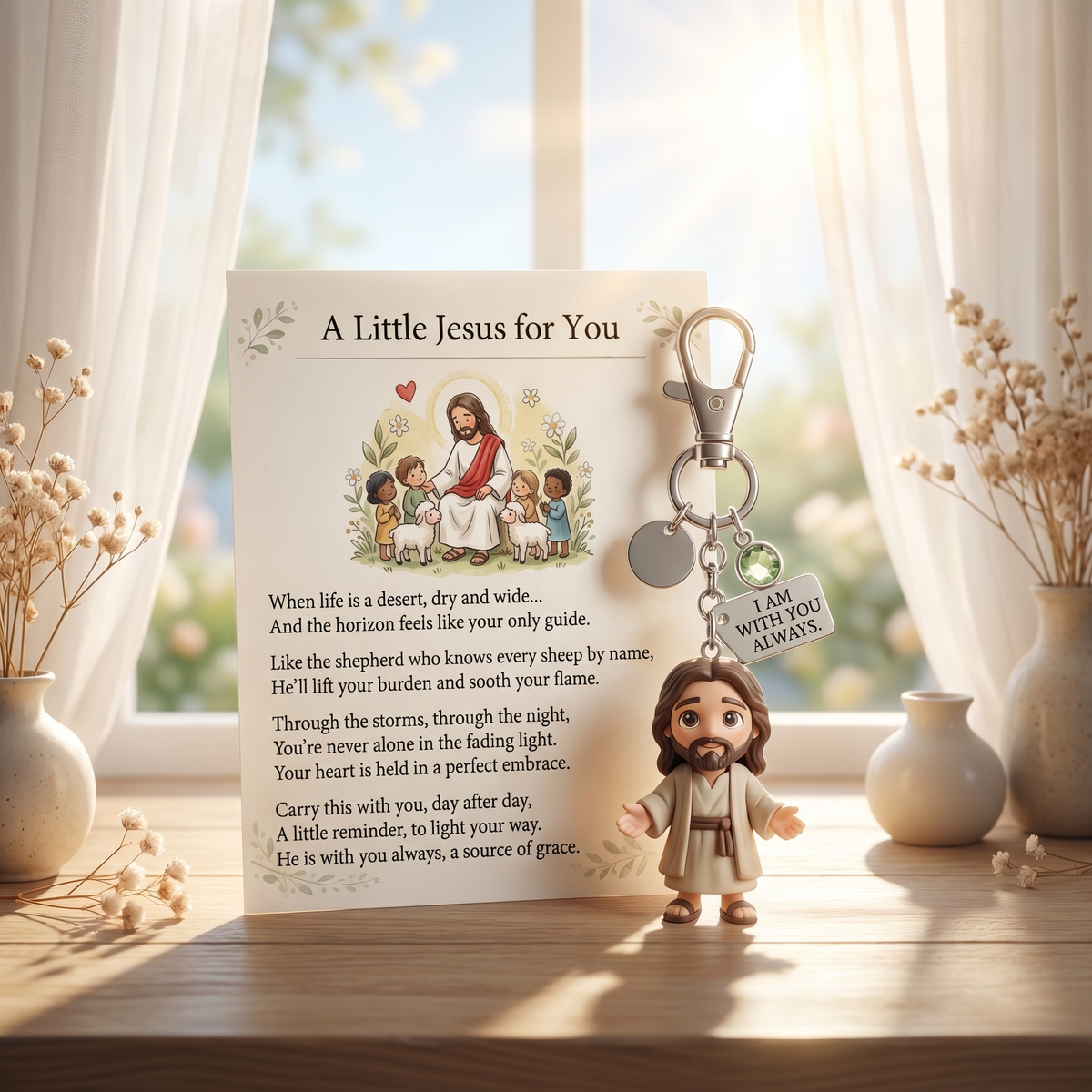 'A Little Jesus for You' - Comforting Pocket Reminder Keychain & Poem Card Gift Set 🌟🙏