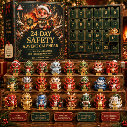 CHRISTMAS KICKOFF 49% OFF - 2026 Dragon Safety Advent Calendar - 24‑Day Festive Countdown, Dragon Themed Online‑Safety Collectible Miniatures Blind Box - Gift For Kids & Teens