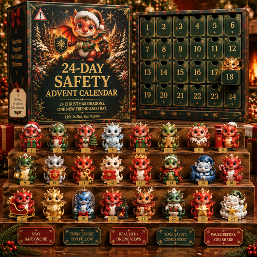 CHRISTMAS KICKOFF 49% OFF - 2026 Dragon Safety Advent Calendar - 24‑Day Festive Countdown, Dragon Themed Online‑Safety Collectible Miniatures Blind Box - Gift For Kids & Teens