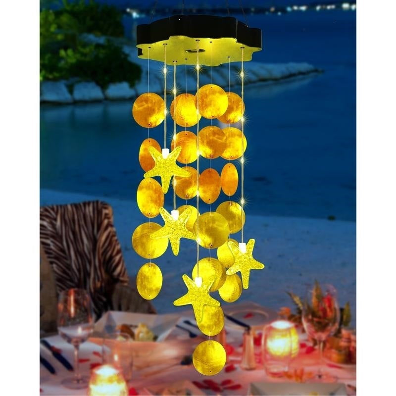 🌈 ✨ Solar-Powered Seashell Wind Chime Light