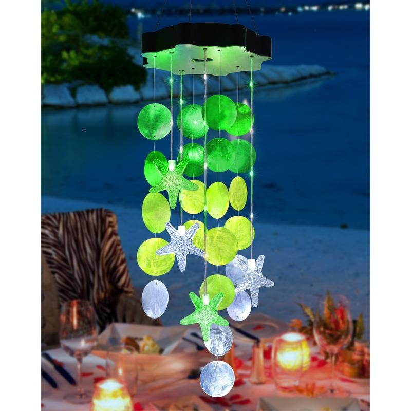 🌈 ✨ Solar-Powered Seashell Wind Chime Light