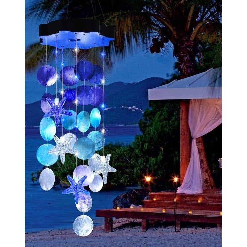 🌈 ✨ Solar-Powered Seashell Wind Chime Light