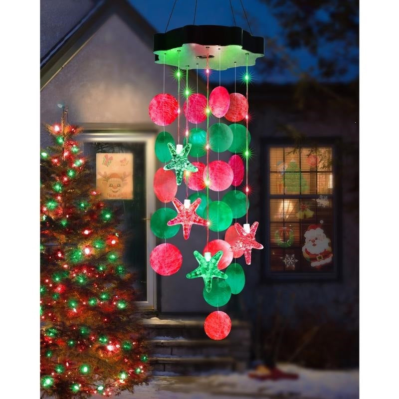 🌈 ✨ Solar-Powered Seashell Wind Chime Light