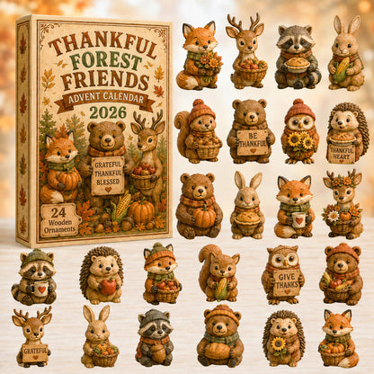 THANKSGIVING KICKOFF 40% OFF - Thankful Forest Friends Advent Calendar 2026 - 24-Day Festive Countdown, Wooden Charms Blind Box - Gift For Family & Friends AC0HT397