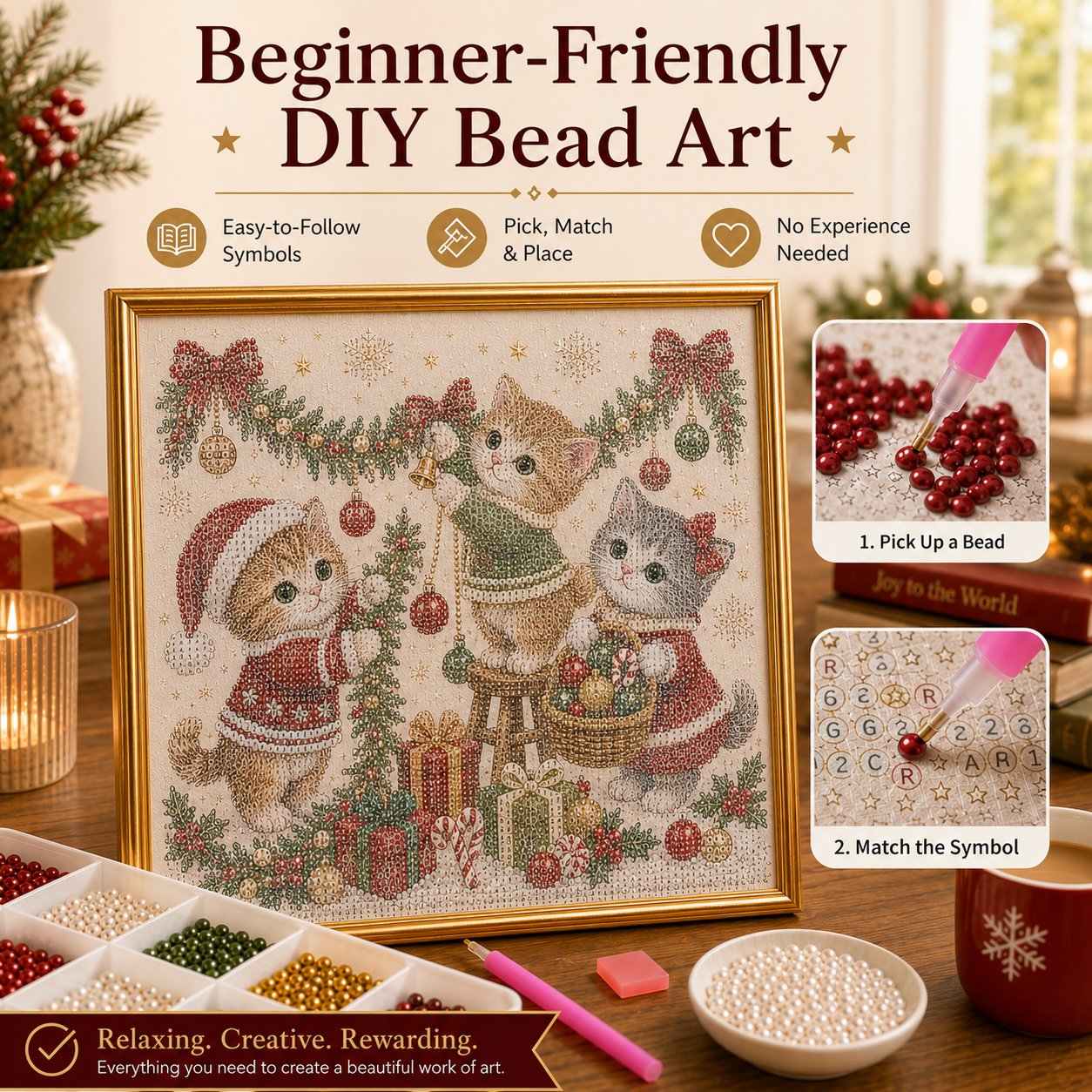 🎄🐾 LAST DAY 49% OFF – Premium 3D Pearl Christmas Kitty Art Kit | Luxury Flocked Canvas with Scratch-Resistant Non-Fading Pearl Beads DIY Holiday Decor 🎅🐱❄️