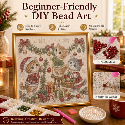 🎄🐾 LAST DAY 49% OFF – Premium 3D Pearl Christmas Kitty Art Kit | Luxury Flocked Canvas with Scratch-Resistant Non-Fading Pearl Beads DIY Holiday Decor 🎅🐱❄️