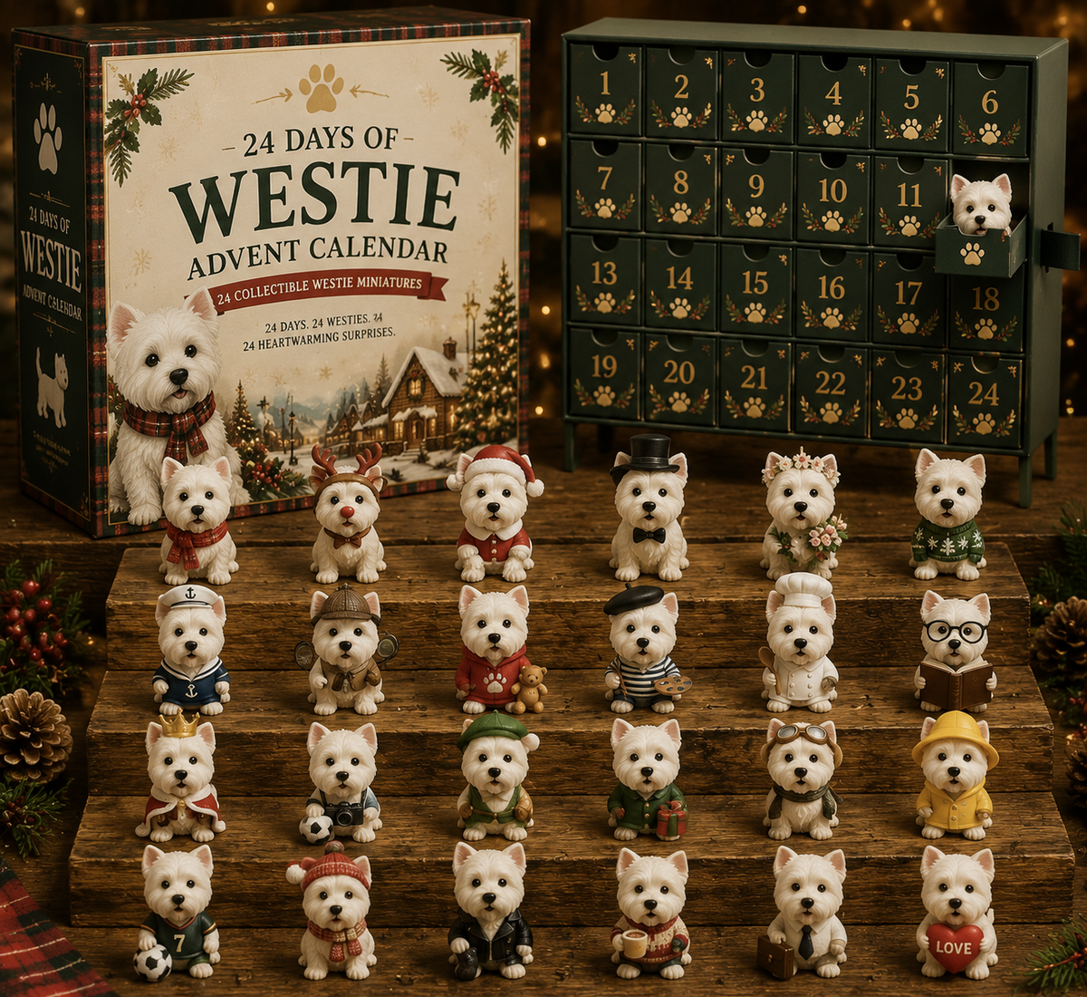 CHRISTMAS KICKOFF 49% OFF - 2026 Days of Westie Blind Box - 24-Day Festive Countdown, West Highland Terrier Collectible Miniatures Blind Box - Gift For Westie Lovers