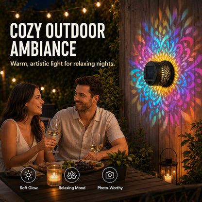 Solar Mandala Projector Wall Lights – Colorful Outdoor Garden Fence Lights 🌈✨