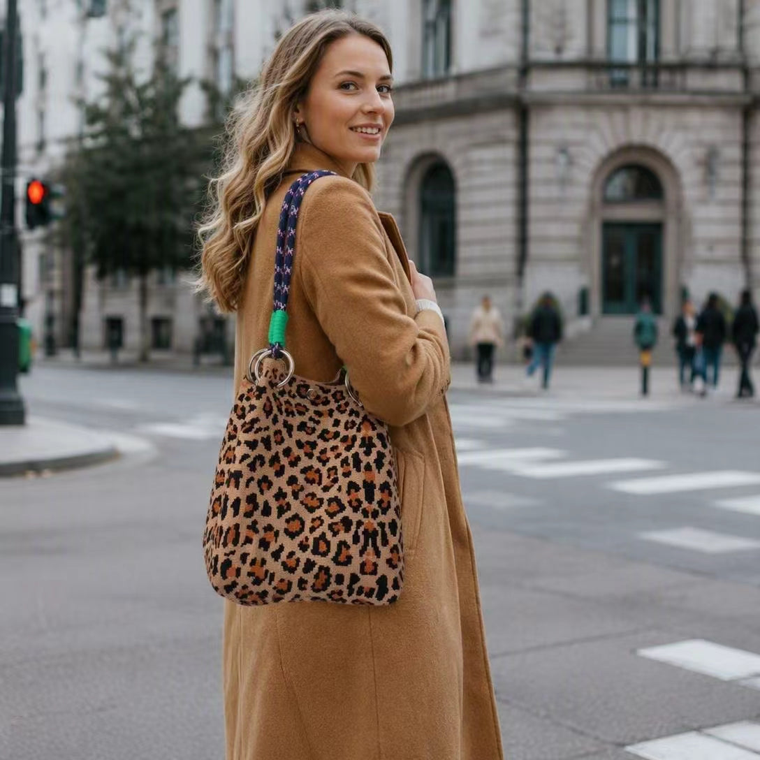 🏆👜 Limited-Time Sale: 50% OFF 🌴 Boho Leopard Woven Tote Bag | Stylish Daily Handbag