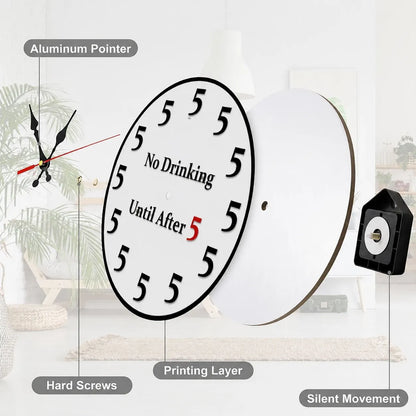 Funny 'No Drinking Until After 5' Round Wall Clock