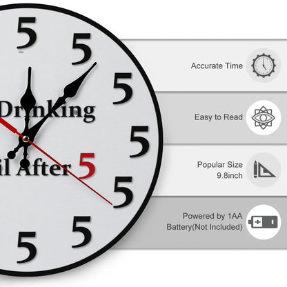 Funny 'No Drinking Until After 5' Round Wall Clock