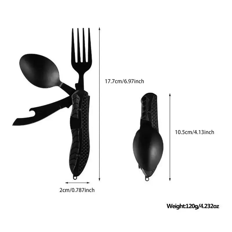 Foldable Stainless Steel Camping Utensil Multitool Set, Quick-Detach Portable Cutlery for Outdoor Backpacking & Travel