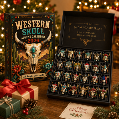 CHRISTMAS KICKOFF 49% OFF - 2026 Western Skull Blind Box - 24‑Day Festive Countdown, Western Skull Acrylic Ornaments Blind Box - Gift For Western Style Lovers