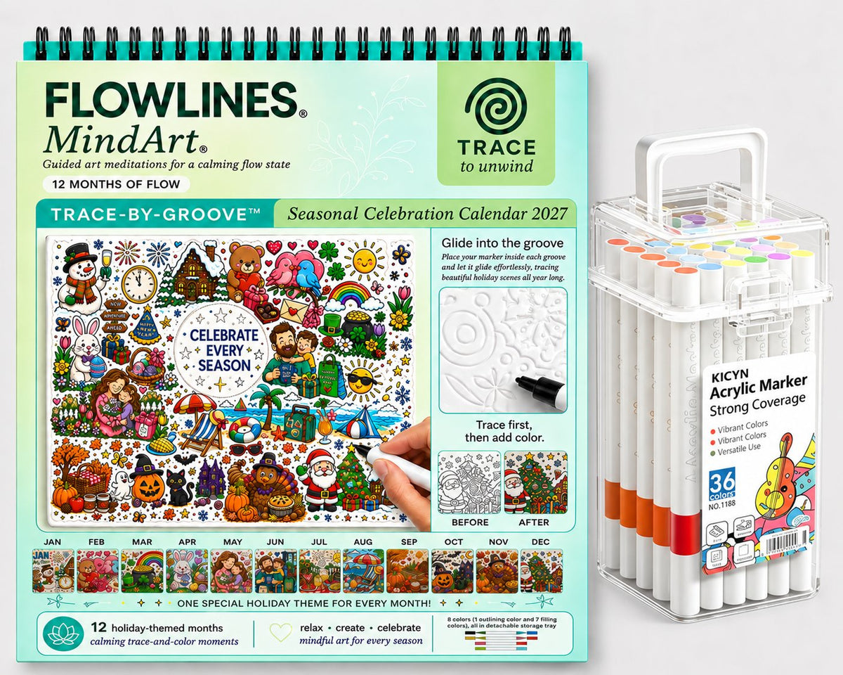🎨Color The Year 2027: Trace-By-Groove Creative Calendar📅| Seasonal Guided Coloring Wall Calendar With Markers