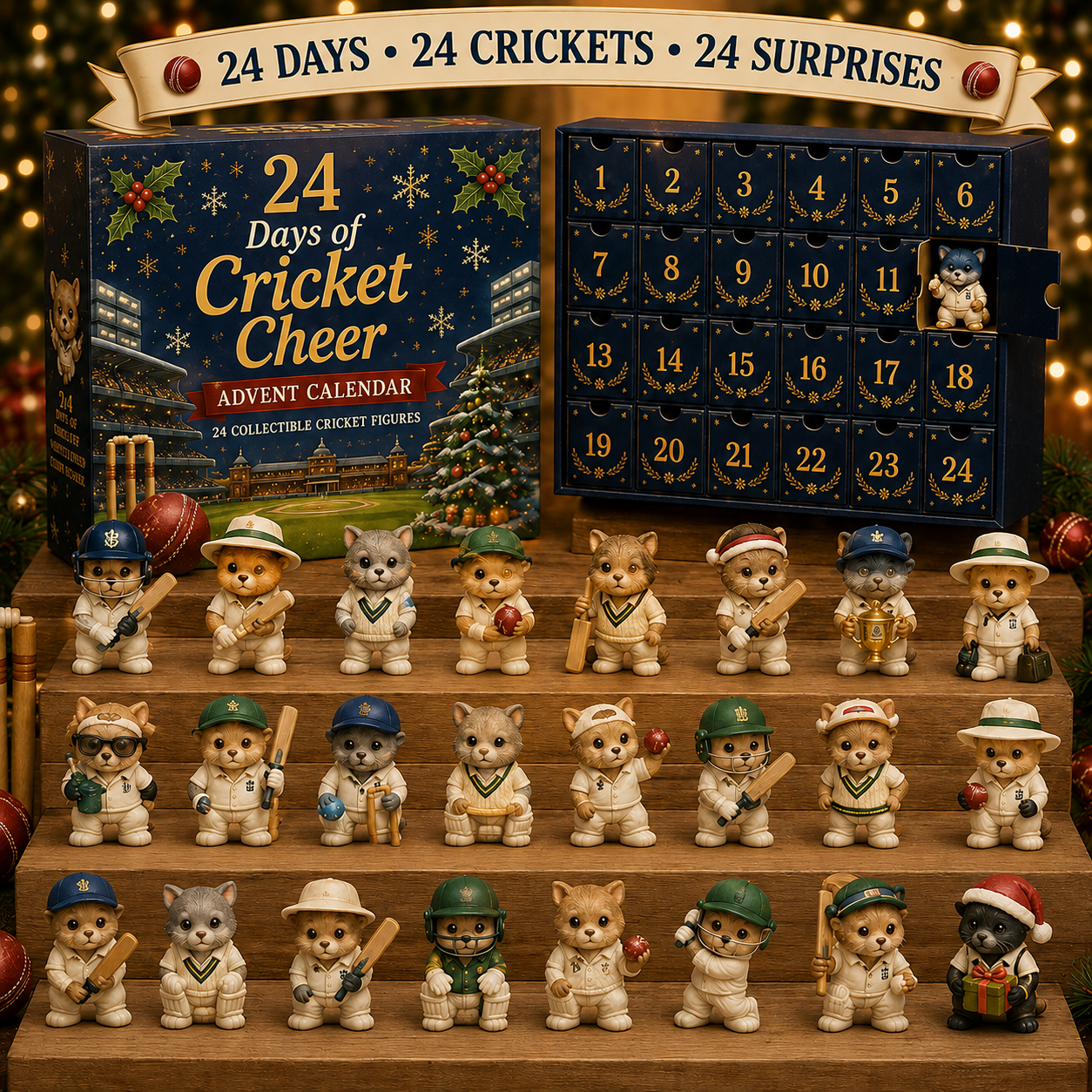 CHRISTMAS KICKOFF 49% OFF - 2026 Cricket Cheer Blind Box - 24‑Day Festive Countdown, Cricket Animal Figurines Blind Box - Gift For Cricket Sports Fans