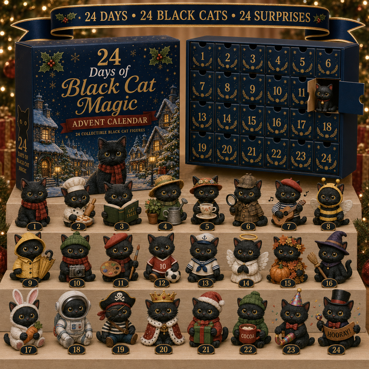 CHRISTMAS KICKOFF 49% OFF - 2026 Black Cats Blind Box - 24‑Day Festive Countdown, Black Cat Figurines Blind Box - Gift For Cat Lovers