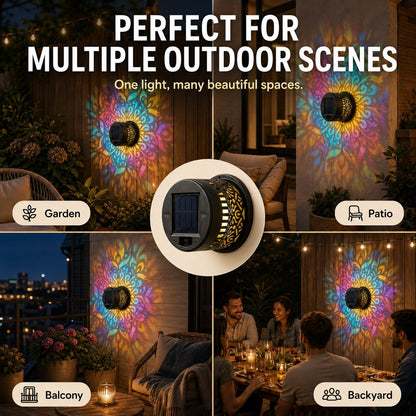 Solar Mandala Projector Wall Lights – Colorful Outdoor Garden Fence Lights 🌈✨