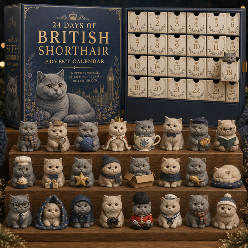 CHRISTMAS KICKOFF 49% OFF - 2026 Days of British Shorthair Blind Box - 24-Day Festive Countdown, British Shorthair Themed Collectible Miniatures Blind Box - Gift For Cat Lovers
