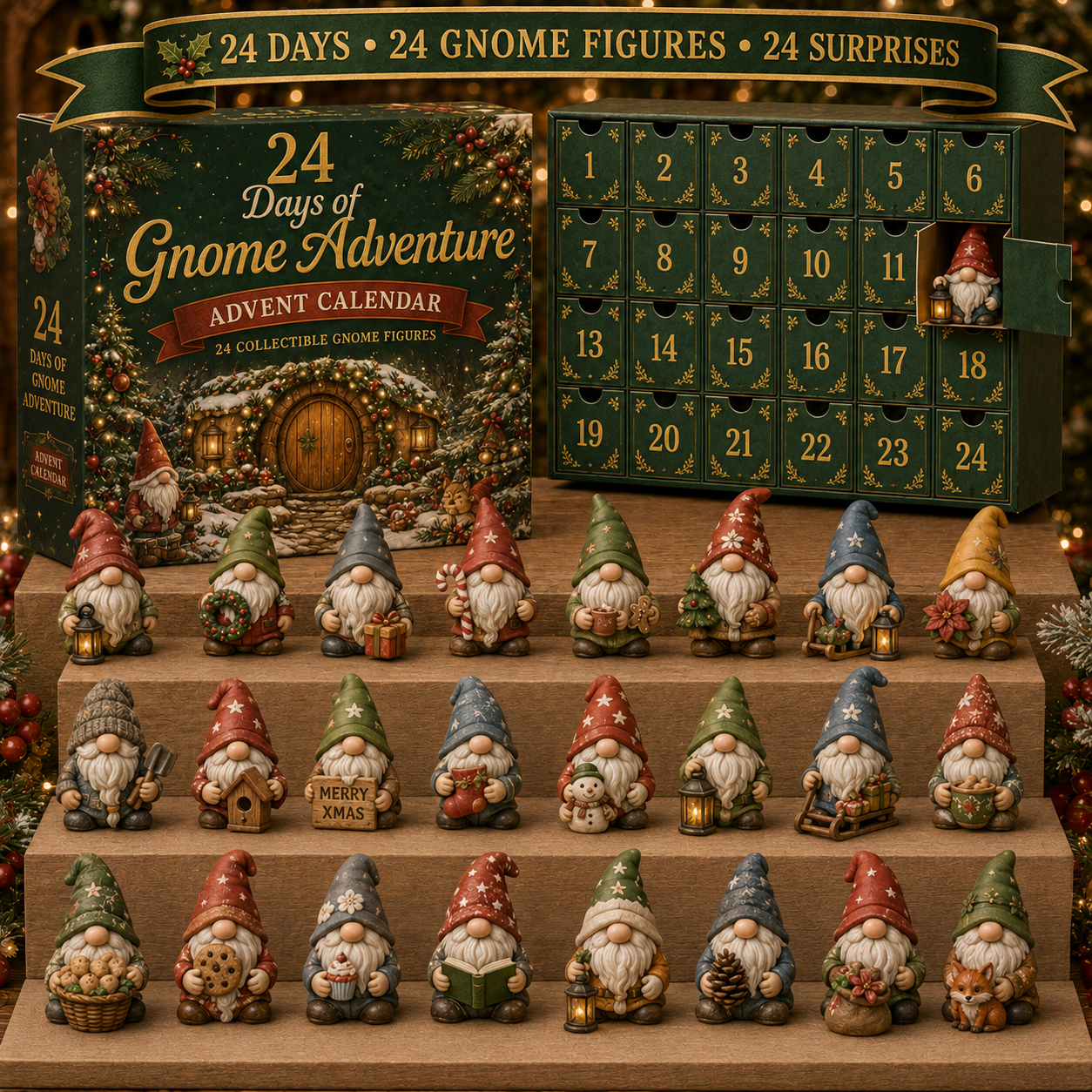 CHRISTMAS KICKOFF 49% OFF - 2026 Gnome Adventure Blind Box - 24‑Day Festive Countdown, Gnome Figures Blind Box - Gift For Gnome Lovers